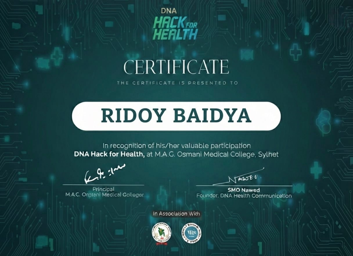 DNA Health Hackathon – Sylhet certificate