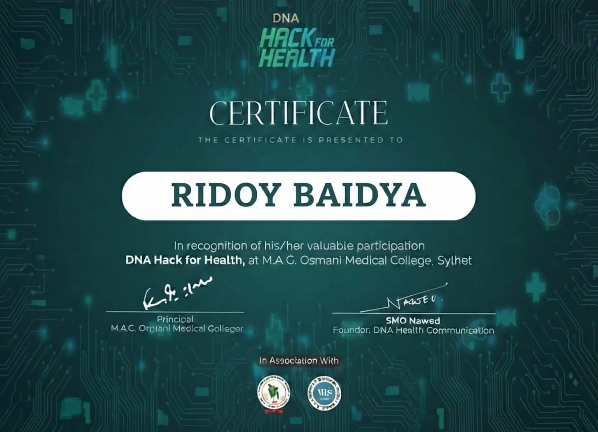 DNA Health Hackathon – Sylhet certificate